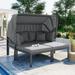 3-Piece Patio Daybed Metal Sun Lounger with Retractable Canopy