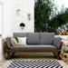 Outdoor Patio Adjustable Wooden Daybed Chaise Lounge Chair, Sectional Sofa Set with Cushions and Pillows, Gray