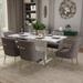 7-Piece Clihome High-gloss Extendable Table Velvet Chair Dining Set