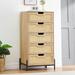 5 Drawer Tall Dresser for Bedroom, Modern Rattan Dresser Chest with Wide Drawers