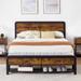 Metal Platform Bed Frame with Wooden Headboard and 2 Storage Drawers