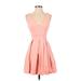 Bar III Casual Dress - Mini V-Neck Sleeveless: Pink Solid Dresses - Women's Size Small