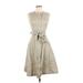Derek Lam Collective Casual Dress - A-Line High Neck Sleeveless: Tan Print Dresses - Women's Size 40