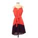 Olive and Oak Casual Dress - High/Low: Red Color Block Dresses - Women's Size Small