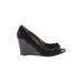 J.Crew Wedges: Black Print Shoes - Women's Size 8 1/2 - Peep Toe