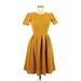 Lularoe Casual Dress - A-Line Crew Neck Short Sleeve: Yellow Solid Dresses - Women's Size X-Small