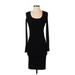 ATM Casual Dress - Bodycon Scoop Neck Long sleeves: Black Solid Dresses - Women's Size Small