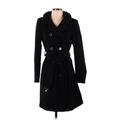 Lauren by Ralph Lauren Wool Coat: Knee Length Black Print Jackets & Outerwear - Women's Size 4