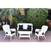 4Pc Windsor White Wicker Conversation Set - Black Cushions- Jeco Wholesale W00213-G-FS017