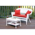 White Wicker Patio Love Seat And Coffee Table Set With Brick Red Cushion- Jeco Wholesale W00206-LCS018