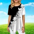 Magliette da donna taglie forti T-shirt da donna con stampa ghirlanda di rose Top casual larghi Abiti estivi irregolari femminili