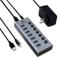 Tymyp USB 3.0 Hub mit Netzteil USB Hub, 7 Port USB Hub Aktiv USB Verteiler mit individuellen EIN-/Ausschaltern und 1 m langem Kabel für Chromebook,Surface, Laptop, PC, HHD