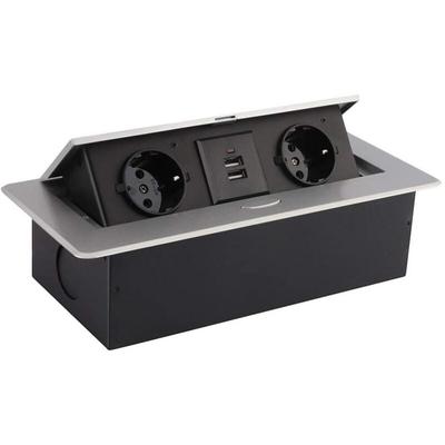 Einbausockel Mehrfach 2 F-Typ + 2xUSB Silbern Image