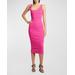 Buckle Rib-knit Midi Bodycon Dress