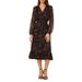 Halogen(r) Floral Smocked Waist Long Sleeve Midi Dress