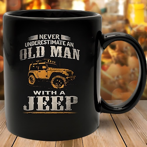 Tasse mit 3D-Druck, Auto, alter Mann, Herren, lässiger Straßenstil, lustige Kaffeetasse aus Keramik, schwarz, Vatertagsgeschenk, 1,2 oz/330 ml Image