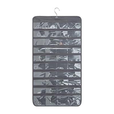 Hängende Schmuck-Organizer-Tasche mit 80 Taschen – beidseitig drehbarer Haken für Halsketten, Ohrringe, staubdichte, an der Wand befestigte Präsentationstasche für Accessoires Image