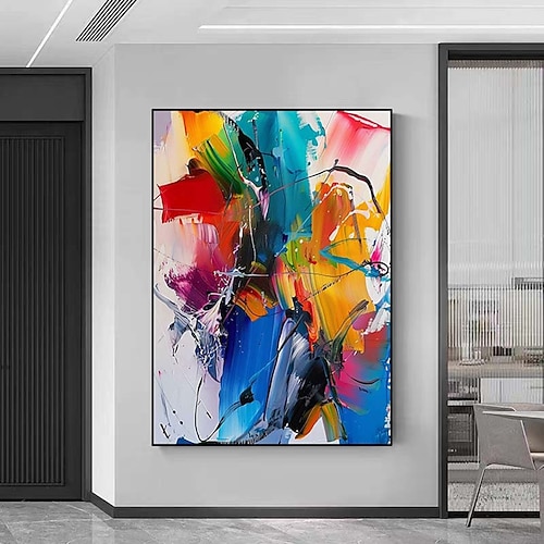 Buntes Messergemälde, handgefertigtes Gemälde, extra großes abstraktes Gemälde, großes Leinwandgemälde für Wohnzimmer, übergroße Wandkunst, modernes abstraktes Kunstgemälde für Wohnzimmerdekoration Image
