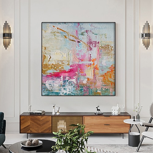 Lebendiges Gemälde, handgemaltes abstraktes Gemälde, rosa Gemälde, Leinwandgemälde, handgemachtes Gemälde, großes Streichmesser-Ölgemälde, Heimdekoration, Wandkunst, Gemälde Image