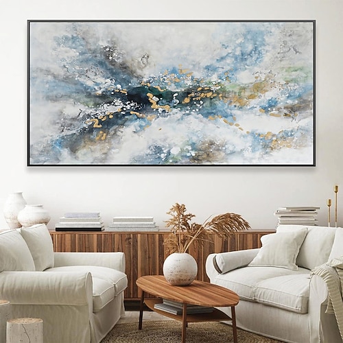 Ölgemälde, handgefertigt, abstraktes Ölgemälde mit goldener Textur auf Leinwand, große Wandkunst, blau, originales individuelles Foliengemälde, modernes Kunstwerk für Wohnzimmer, Büro, Wandkunst, Image