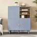 Latitude Run® Free Standing accent cabinet w/ three doors & open shelves Wood in Blue | 41.34 H x 39.4 W x 15.75 D in | Wayfair