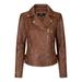 BRANDO Ladies Women Timber Brown Classic Biker Style Leather Jacket