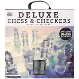 Glass Chess and Checkers AIF4 Set - Premium Glass Game Kit - Includes 1 Glass Board with 32 Clear and Frosted Checkers Pieces & 32 Clear and Frosted Chess Pieces - Great for Ages 6+