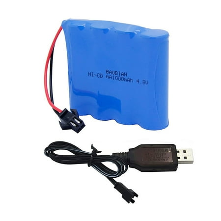 4.8V 1000mAh AA Rechargeable RC Toy Car Battery SM2P Plug RC TRUCK Stunt Car Excavator Toy Car Battery And USB Charging Cable 1PCS