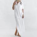 Women's Casual Dress Shirt Dress Linen Dress Long Dress Maxi Dress Green Black Blue 3/4 Length Sleeve Pure Color Button Fall Spring Autumn Shirt Collar Basic Daily Weekend Fall Dress Loose Fit 2023 S