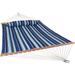 Sunnydaze 2-Person Quilted Fabric Double Hammock with Pillow - Blue and Green