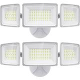 100W Flood Lights Outdoor 2 Packs Outdoor Security Lights 9000LM 6500K LED Outdoor Flood Light Fixture 3 Adjustable Heads IP65 Waterproof Exterior Flood Light for Yard Garage Eave Mount