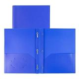 Dunwell Plastic Pocket Folders with Prongs - (2 Pack Blue) 2 Pocket 3 Prong Folders Durable Plastic Folders with Pockets and Brads Poly 2 Pocket Folder with Clasp Labels Included