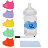 Baby Bottle Labels for Daycare Durable Writable Reusable Food -Grade Silicone 6 Pack Baby Bottle Labels with Dry Erase Marker Foretoo