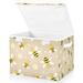 Flowers with Bees Large Lidded Storage Bin Foldable Storage Boxes Cubes Baskets Lids with 2 Handles for Home Bedroom Office 16.5x12.6x11.8inch