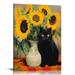 Nawypu Monet Cat Wall Art - Claude Monet Cat Wall Art Prints - Cat Monet Art - Monet Sunflowers Cat Canvas Print - Claude Monet Cat Poster - Monet Sunflowers Cat Wall Decor - Framed Ready to Hang