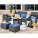 ovios Patio Furniture Outdoor Furniture Sets Modern Wicker Patio Furniture Sectional and 2 Pillows All Weather Garden Patio Sofa Backyard Steel (Denim Blue)