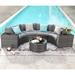 SUNSITT Outdoor Patio Furniture Sectional 7-Piece Half-Moon Curved Outdoor Sofa Set with Round Coffee Table 4 Pillows & Waterproof Cover Grey Rattan