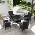 Patio Dining Set 5 Piece Wicker Outdoor Furniture Patio Dining Table and 4 Rattan Chairs Set Square Tempered Glass Top Table with Umbrella Hole for Patio Backyard Porch Poolside