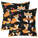 Pack Of 2 Kids Cute Fox Throw Pillow Covers Boys Girls 22x22 Inch Cartoon Fox Pillow Covers Floral Grass Cushion Covers Jungle Woodland Animal Decorative Pillow Covers Bedroom Decor Black Orange