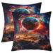 YST Universe Galaxy Throw Pillow Covers Pack of 2 for Adult Colorful Planet Pillow Covers for Girls Mountain Cushion Covers Cozy Neon Light Decorative Pillow Covers 24x24 Inch