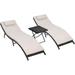 KEERDAO 3 Pieces Patio Chaise Lounge Chair Sets Outdoor Beach Pool PE Rattan Reclining Chair with Folding Table and Cushion (Beige)