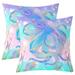 Set Of 2 Girls Ombre Octopus Throw Pillow Covers Mermaid Fish Scale Pillow Covers Watercolour Purple Tentacle Cushion Covers Marine Animal Decorative Pillow Covers Sofa Couch Room Decor 16x16 Inch