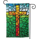 YCHII Jesus Christ Cross Religious Stained Glass Style Garden Flag Double Sided Vertical Christian Lord Faith Cross Stained Glass Style House Flags Yard Signs Outdoor Decor