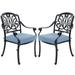 36 Inch Arbor Outdoor Metal Patterned Back Dining Chair Set of 2 Blue