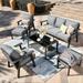 HOOOWOOO Outdoor 6 Piece Modern Conversation Set with 3 Seat Sofa 2 PCS All-Weather Wicker Chair Tempered Glass Top Table and Ottoman Footstool Dark Grey Cushions