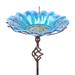 MUMTOP Bird Baths for AIF4 Outdoors Outdoor Bird Bath Glass Birdbath Sunflower Bird Feeders Bowl with Stake for Garden Yard Decor (Blue)