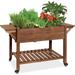 57x20x33in Mobile Raised Garden Bed Elevated Wood Planter Box Stand for Backyard Patio w/Folding Side Tables Locking Wheels - Brown
