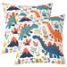 Colourful Dinosaur Pack Of 2 Throw Pillow Covers For Kids Boys Girls Cartoon Dino Pillow Covers Floral Grass Mountain Cushion Covers Wild Animal Decorative Pillow Covers Bedroom Decor 16x16 Inch