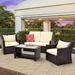 4PCS Patio Furniture Set with Rattan Chair Table Wicker Loveseat Sofa Bistro Sets for Garden Pool Backyard