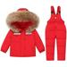 ZCFZJW Toddler Kids 2-Piece Snowsuit Baby Boys Girls Long Sleeve Hooded Puffer Jacket Snow Bib Pants Ski Suit Winter Waterproof Outerwear Outfit Sets Red 3 Years